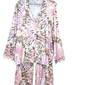 Lands' End Women  Knit Pajama Set Pink Burst Tie Dye, NWT